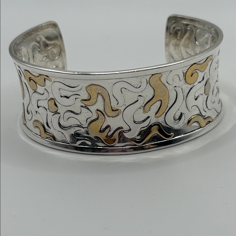 Silver & Gold Plated Modernist Cuff Bracelet 7-9”
